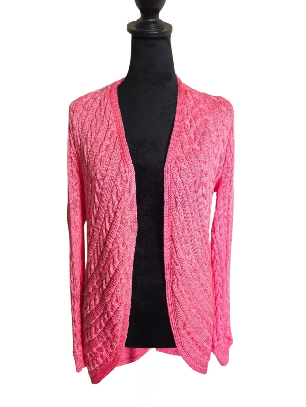 Lauren Ralph Lauren Pink Cable Knit Open-Front Women's Cardigan Size L